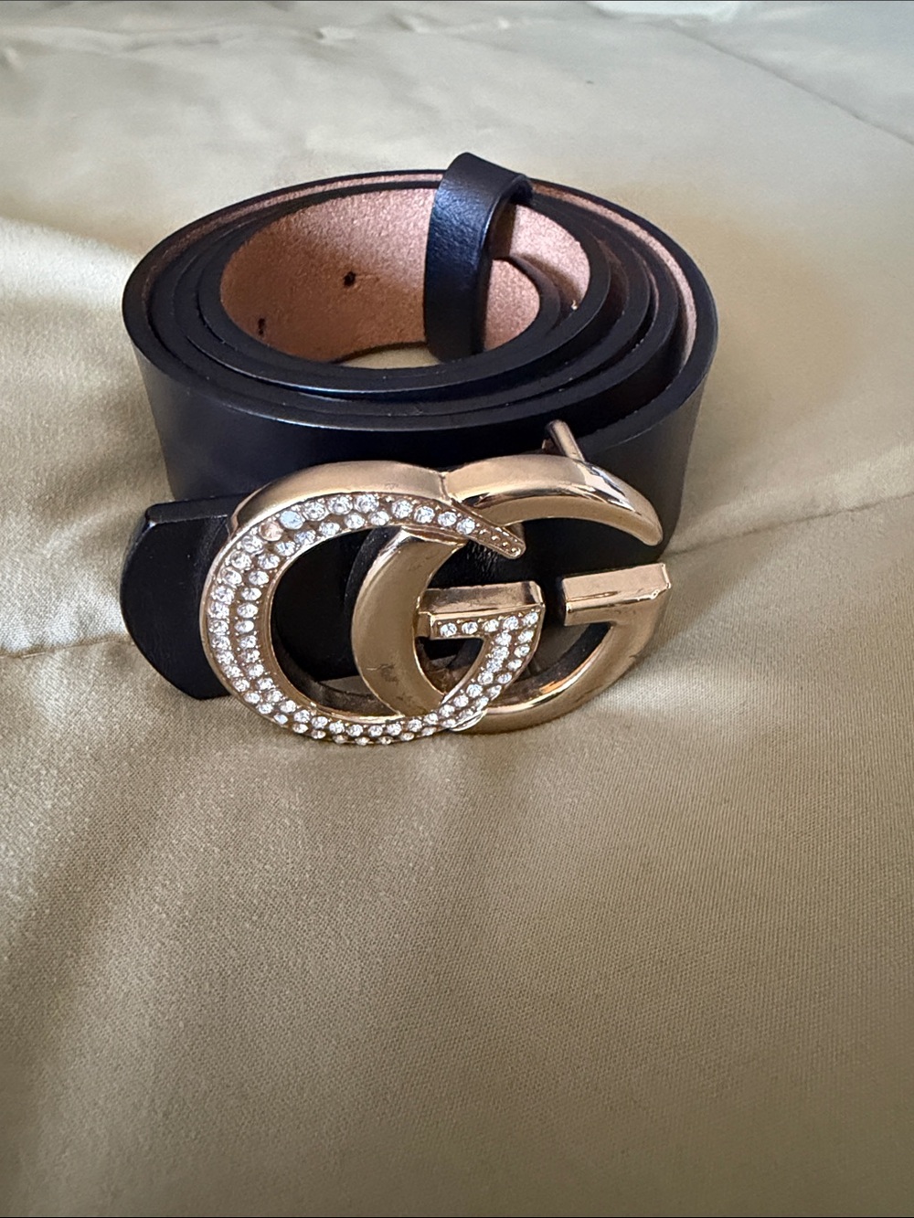 Gucci Black Leather Belt with Gold Crystal Double-G Buckle